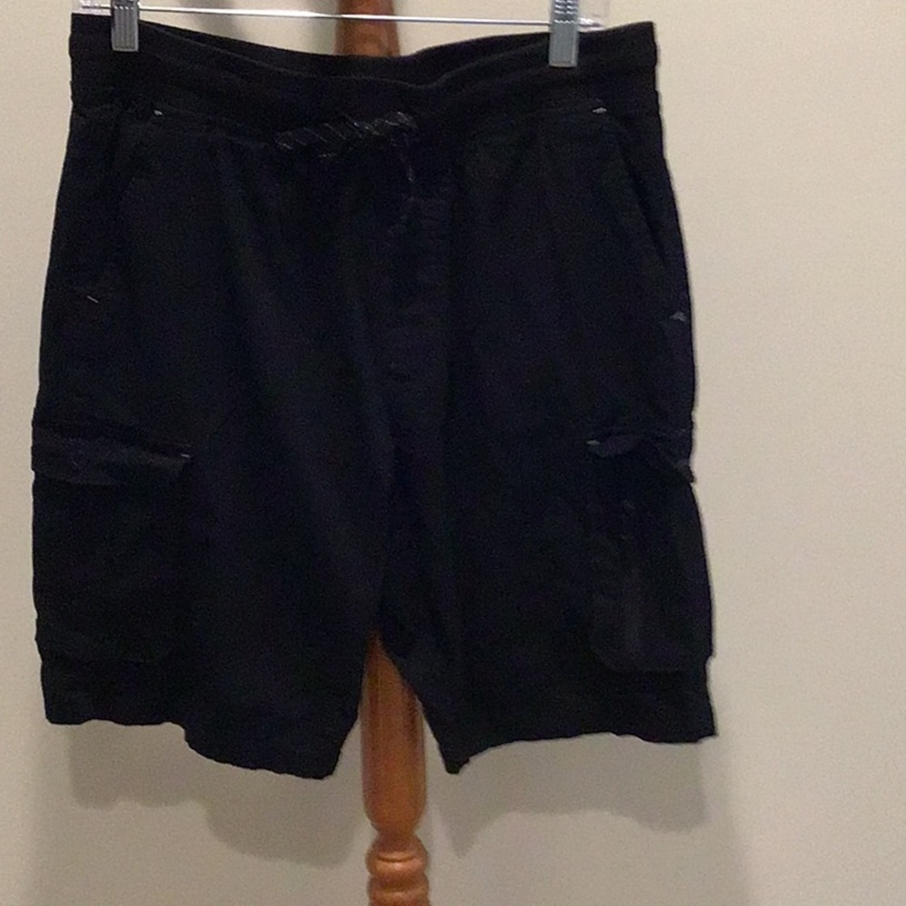 Black Cargo Shorts with Multiple Pockets trending unisex drawstring used